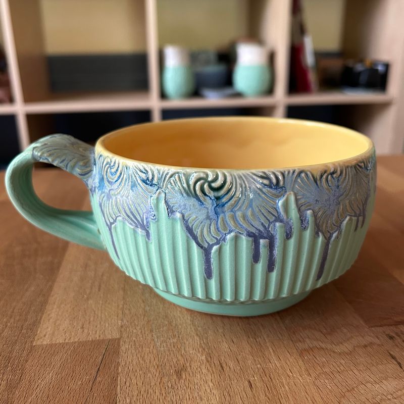 Stew Cup in yellow, watered mermaid &amp; green