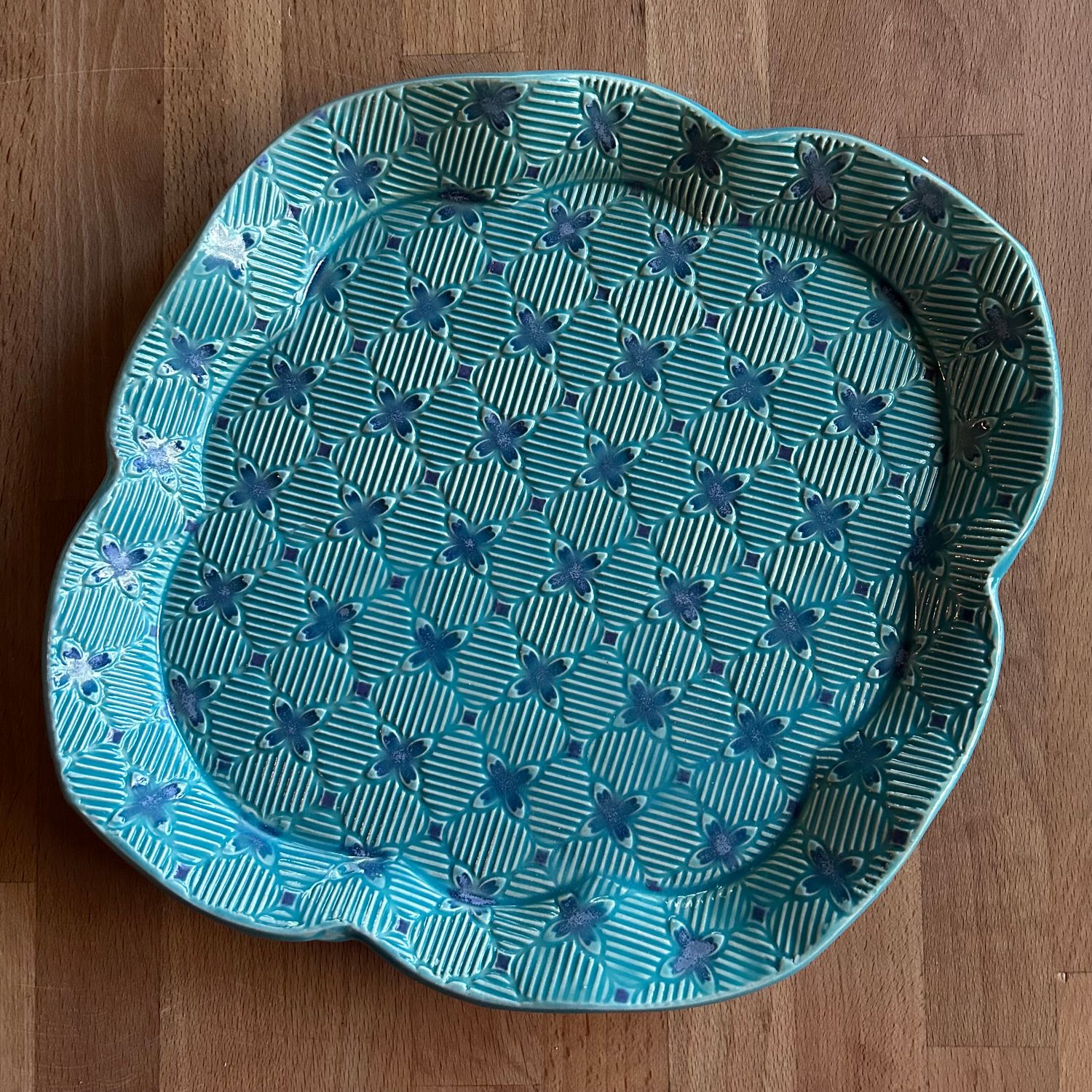 11.5 x 10.5 Platter in turquoise with mermaid &amp; purple accents