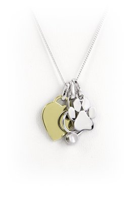 Veterinary Necklace, Stethoscope Paw Print and Yellow Gold Plated Heart Veterinarian Gift