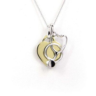 Heart and Stethoscope Necklace - Yellow Gold Plated