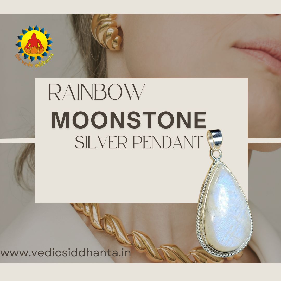 Rainbow Moonstone Pendant - Silver | 5.5 Carat ( For Stress & Emotional Healing )