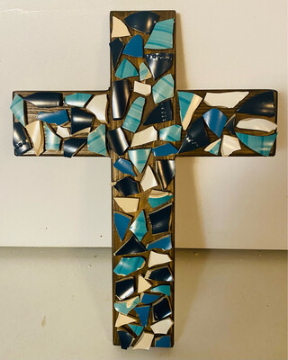 ‘Wooden &amp; Ceramic Mosaic Cross’