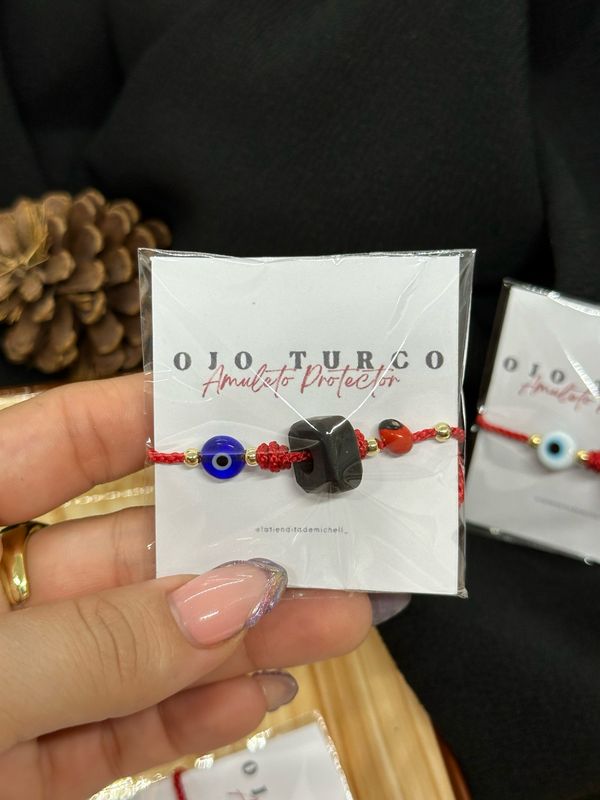 Pulsera Amuleto Azabache, Pionia y Ojo Turco 03