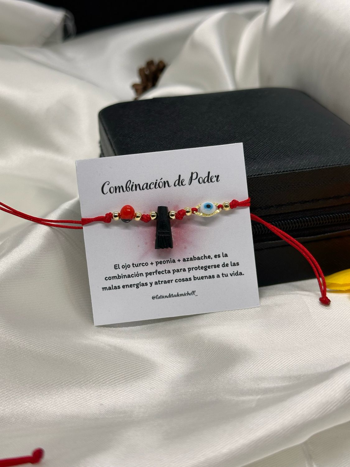 Pulsera Amuleto Azabache Pionia y Ojo Turco 01