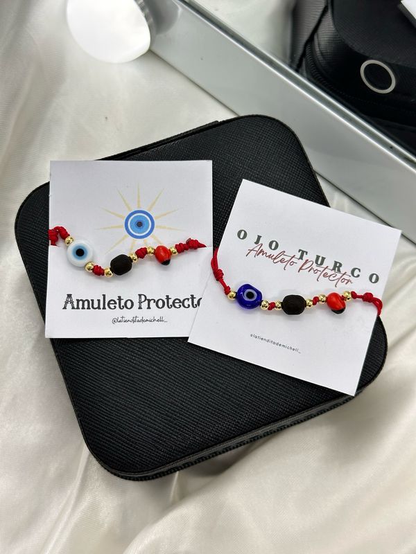 Pulsera Amuleto Niños con Peonia, Azabache y Ojo Turco