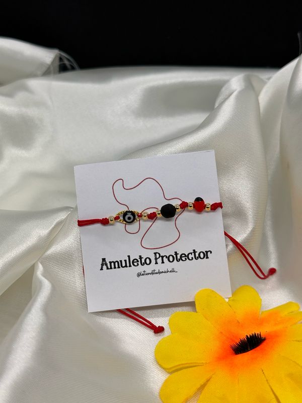 Pulsera Amuleto Protector azabache-Pionia-ojo turco