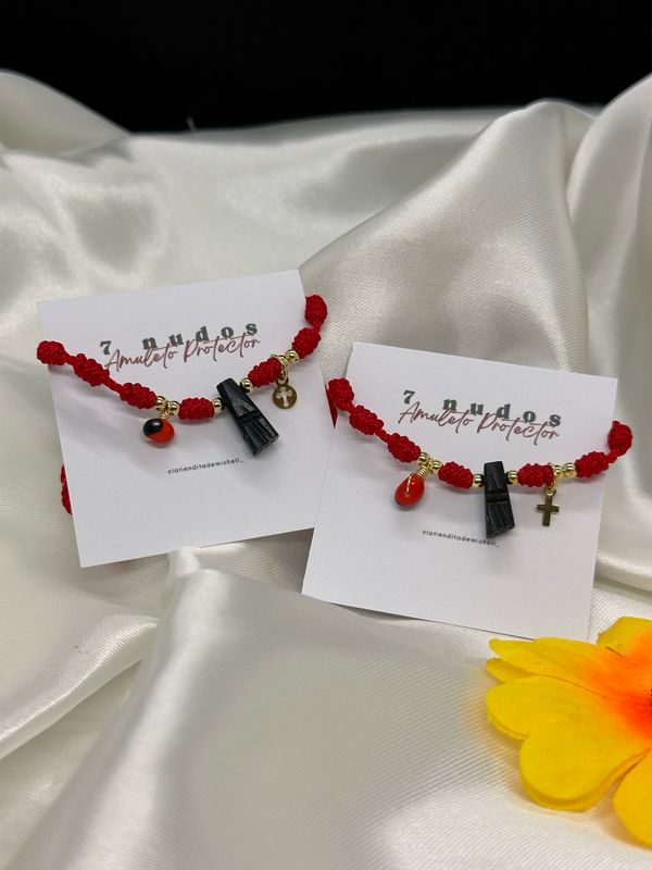Pulsera 7 Nudos Peonia Azabache y dije