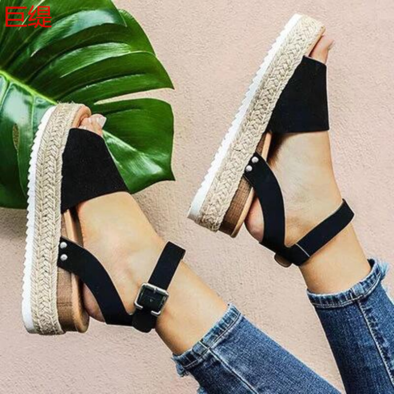 19 Spot Perennial Models Wish Amazon Foreign Trade Large Size Wedge Heel Light Bottom Hemp Rope Sandals Women