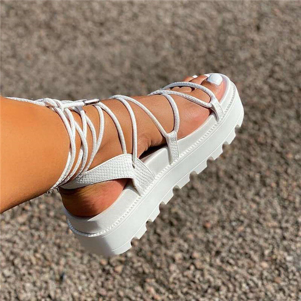 2020 New Sandals Female Summer Student Straps Flat Bottom Net Red Ins Tide Solid Color Sponge Cake Thick Bottom Roman Shoes Women&#39;s Shoes