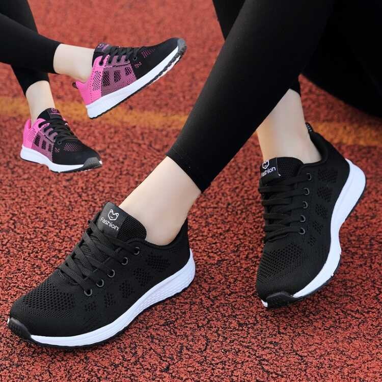 Summer Women&#39;s Sports Shoes Breathable Mesh Casual Flat Light Running Korean Version All-match Black Travel Shoes 1721