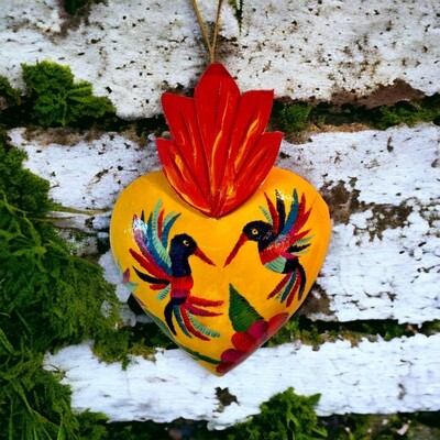 Hand Painted Wooden Heart - Colibri 2