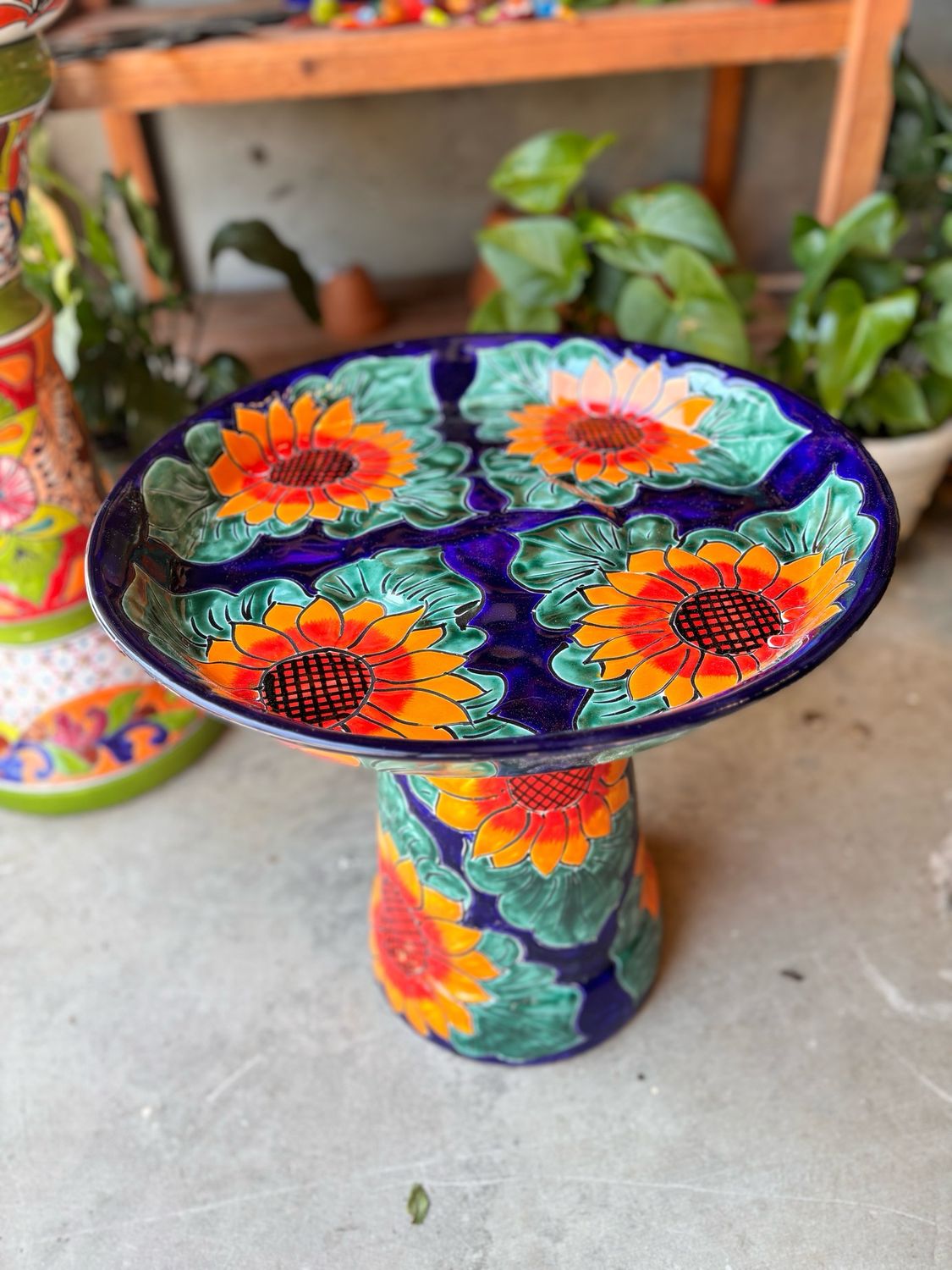 Sunflowers Talavera Birdbath