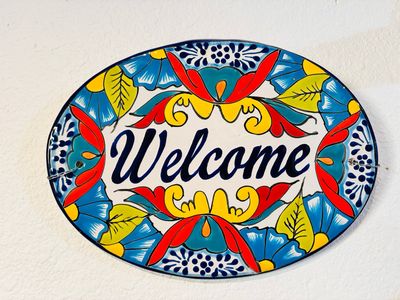 Teal Welcome Ceramic Plate