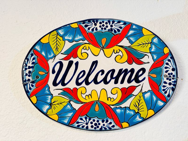 Teal Welcome Ceramic Plate