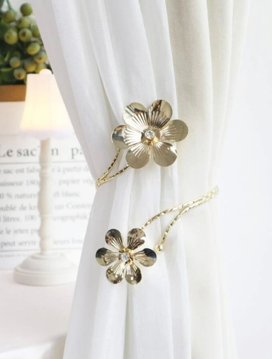 Cuerda para cortina, diseño flor, color dorado
