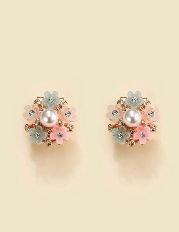 Pendientes de boton con Flor
