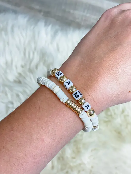 &#39;Mama&#39; Stretch Bracelet Set, Color: White