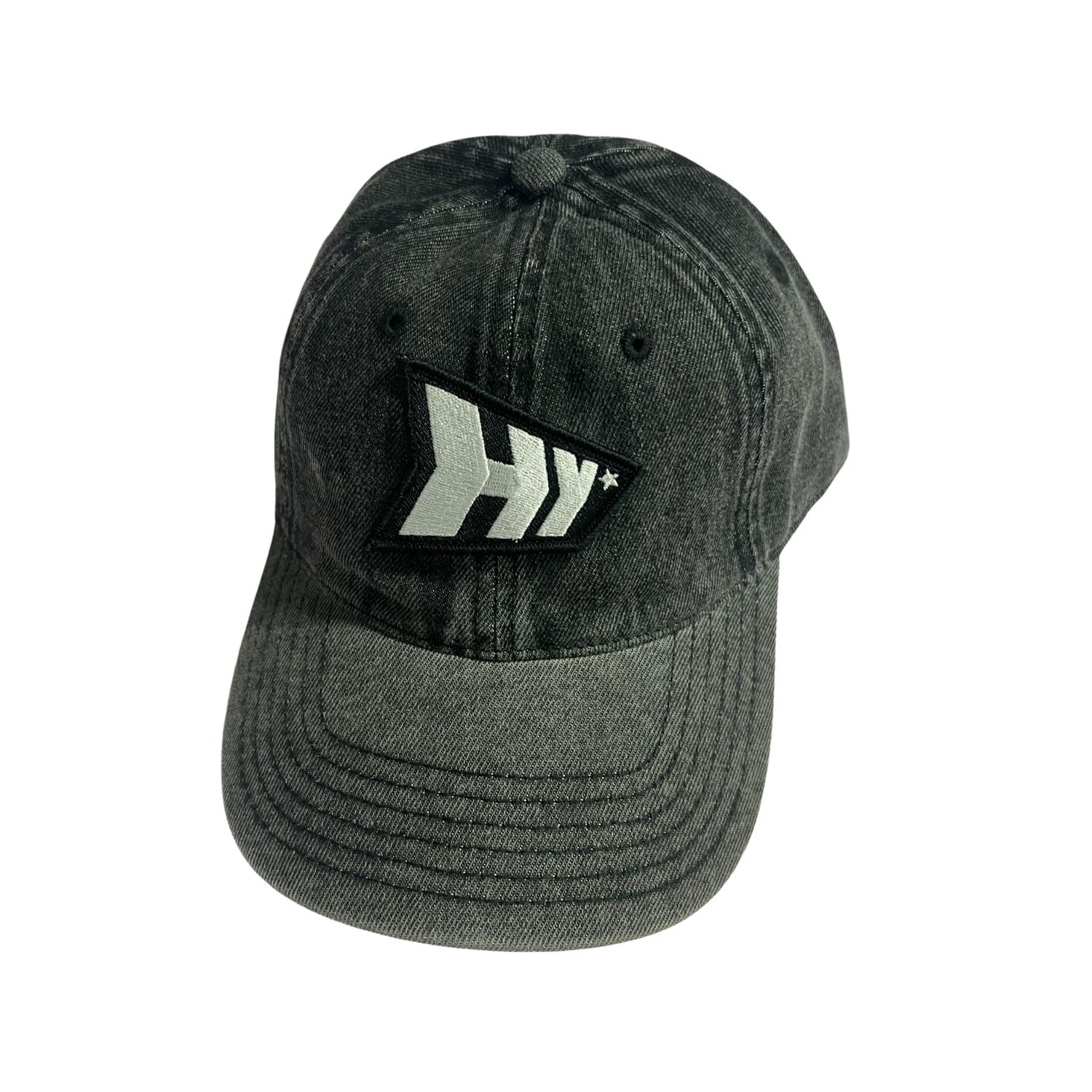 HY Logo Black Denim Washed Dad Cap.