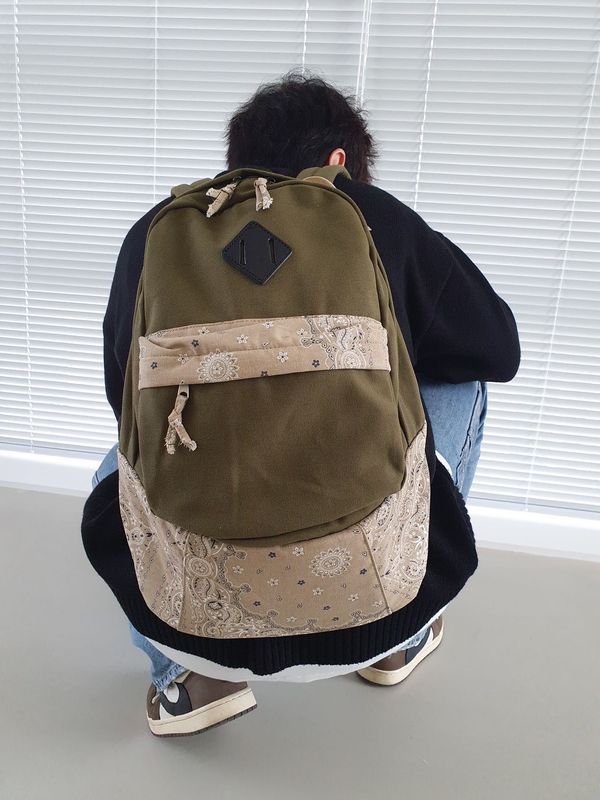 Triffer Paisley Bandana Print Patch Blocking Backpack