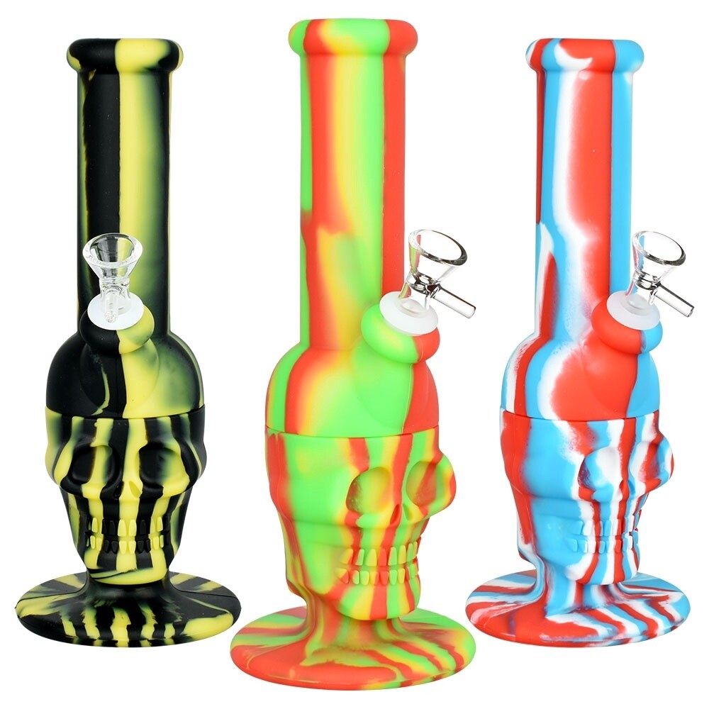Sinfully Smiling Skull Silicone Water Pipe | 11&quot; | 14mm F