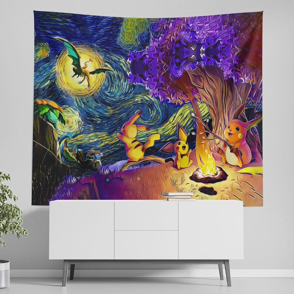 Pokemon Starry Night Campfire Tapestry 80inx90in XXL