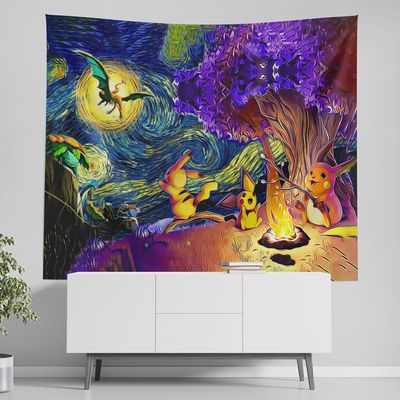 Pokemon Starry Night Campfire Tapestry 80inx90in XXL - 11