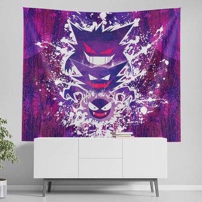 Trippy Ghostly Evolution Ghastly Haunter Gengar Pokemon Tapestry 80inx90in XXL - 12