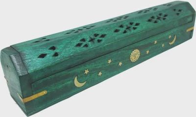 Wooden Coffin-Style Incense Burner (Green)
