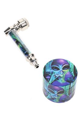 Design Metal - Smoking Alien Pipe Gift Set With Grinder