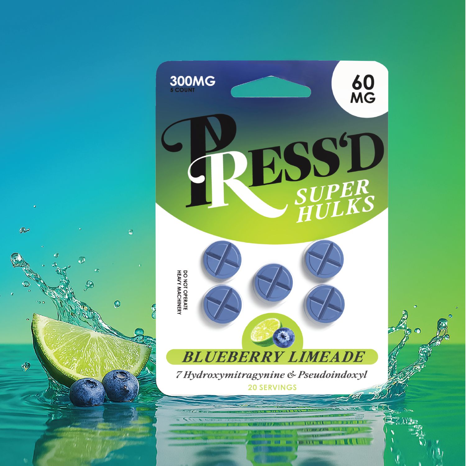 Press&#39;d 7 -Hydroxy 40mg Tablets Extra Strenghth (Blueberry Limeade)