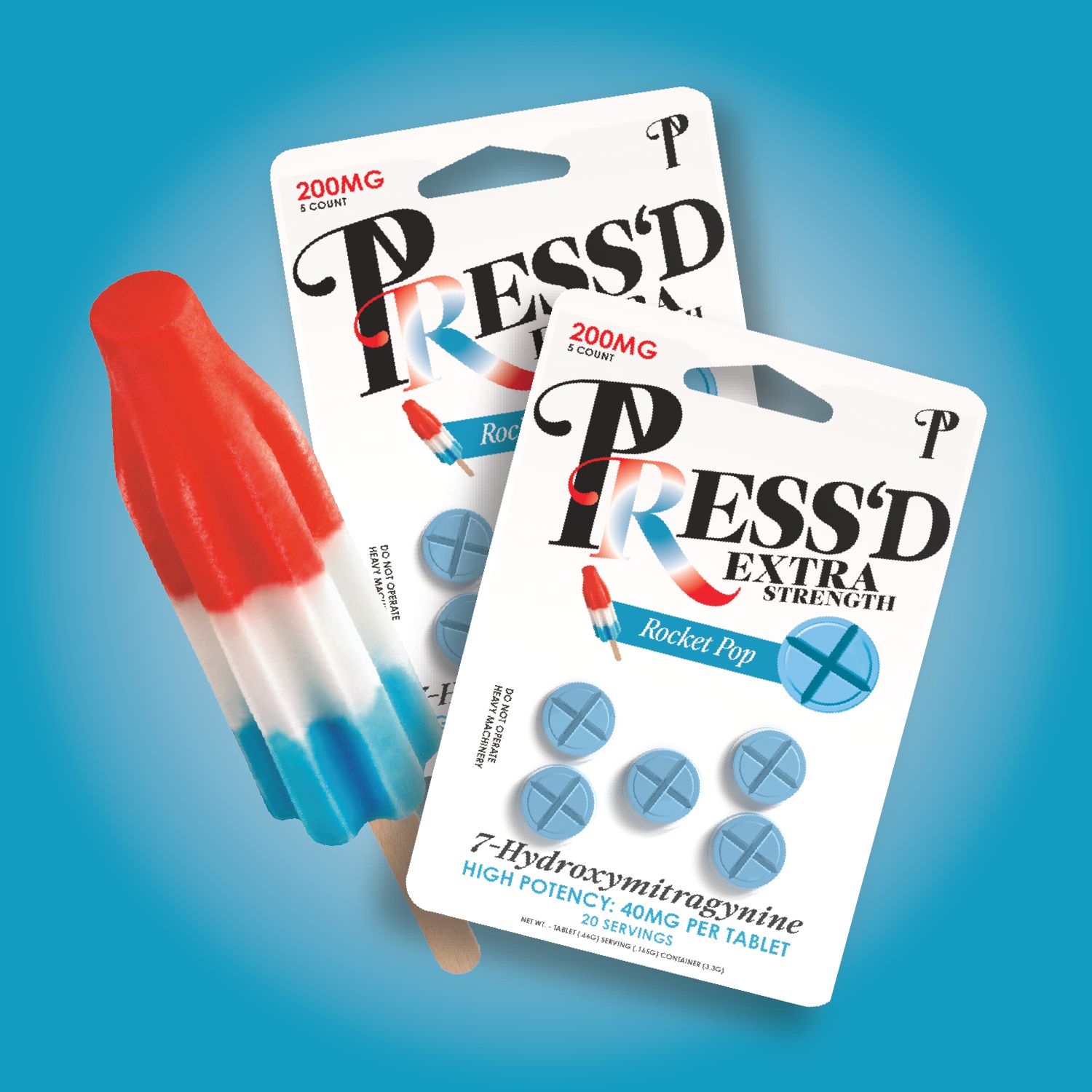 Press&#39;d 7 -Hydroxy 40mg Tablets Extra Strength (Rocket Pop)