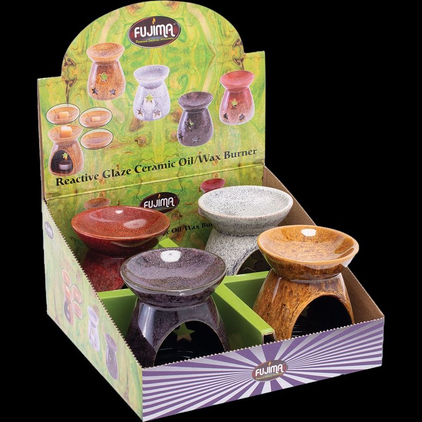 Fujima Reactive Glaze Ceramic Oil or Wax Burner - Assorted Colors