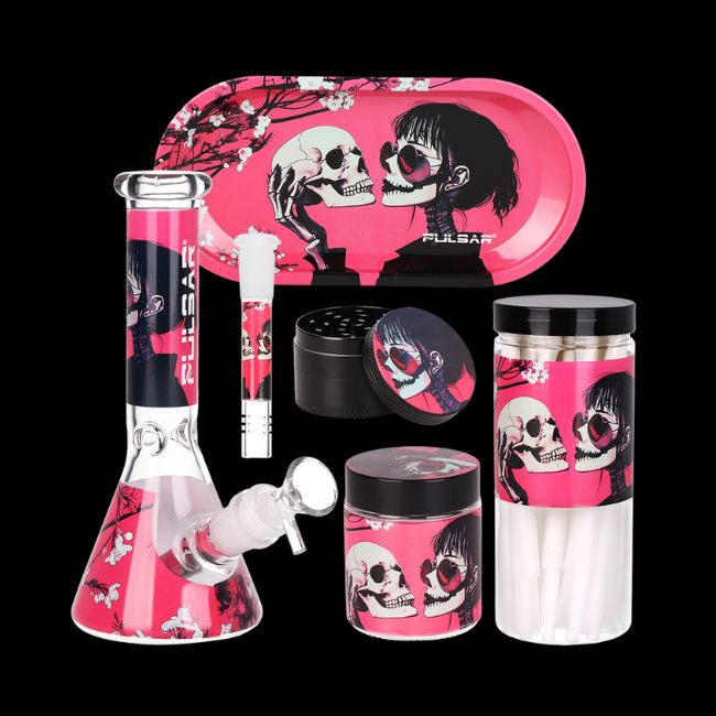 Beaker Water Bong Smoker's Kit (Sakura Skulls) - Pulsar