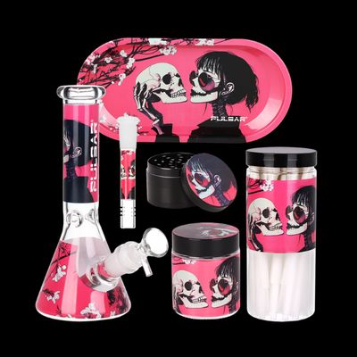 Beaker Water Bong Smoker's Kit (Sakura Skulls) - Pulsar