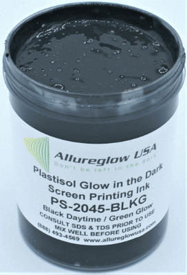 PS-2045-BLKG-FV   PLASTISOL BLACK DAYTIME GREEN GLOW IN THE DARK SCREEN PRINTING INK -5 GALLON