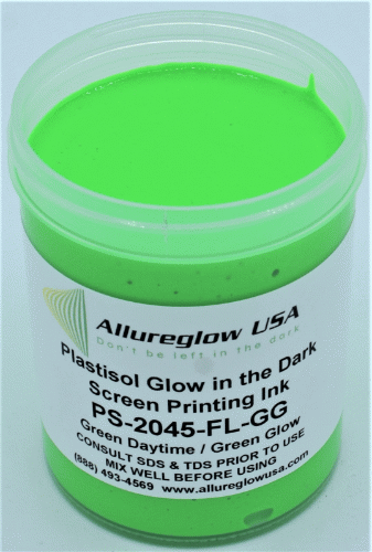 PS-2045-FL-GG-QT  PLASTISOL FLUORESCENT GREEN DAYTIME GREEN GLOW IN THE DARK SCREEN PRINTING INK - 8OZ