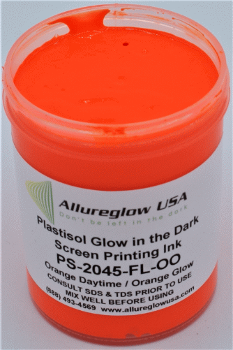 PS-2045-FL-OO-QT  PLASTISOL FLUORESCENT ORANGE DAYTIME ORANGE GLOW IN THE DARK SCREEN PRINTING INK QUART