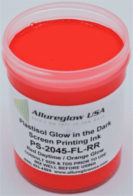 PS-2045-FL-RR-FV  PLASTISOL FLUORESCENT RED DAYTIME ORANGE GLOW IN THE DARK SCREEN PRINTING INK 5 GALLON