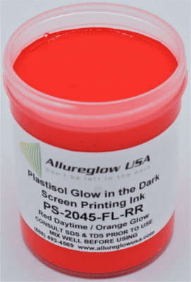 PS-2045-FL-RR-8OZ  PLASTISOL FLUORESCENT RED DAYTIME ORANGE GLOW IN THE DARK SCREEN PRINTING INK - 8OZ