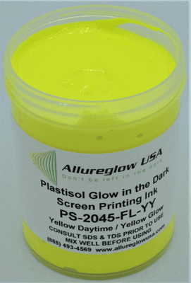 PS-2045-FL-YY-QT  PLASTISOL YELLOW DAYTIME YELLOW GLOW IN THE DARK SCREEN PRINTING INK QUART