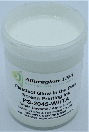 PS-2045-WHTA-FV  PLASTISOL WHITE DAYTIME AQUA GLOW IN THE DARK SCREEN PRINTING INK 5 GALLON