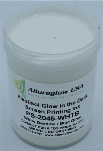 PS-2045-WHTB-GL  PLASTISOL WHITE DAYTIME BLUE GLOW IN THE DARK SCREEN PRINTING INK ONE GALLON