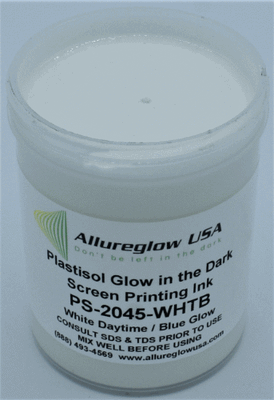PS-2045-WHTB-FV  PLASTISOL WHITE DAYTIME BLUE GLOW IN THE DARK SCREEN PRINTING INK FIVE GALLON
