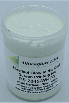 PS-2045-WHTG-GL  PLASTISOL WHITE DAYTIME GREEN GLOW IN THE DARK SCREEN PRINTING INK GALLON