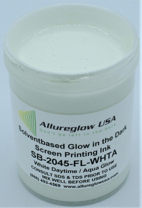 SB-2045-WHTA-FV SOLVENT BASED GLOW IN THE DARK SCREEN PRINTING INK WHITE DAYTIME COLOR AQUA GLOW COLOR - FIVE GALLON