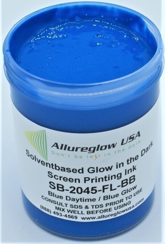 SB-2045-FL-BB-8OZ SOLVENT BASED GLOW IN THE DARK SCREEN PRINTING INK BLUE DAYTIME COLOR BLUE GLOW COLOR - 8OZ