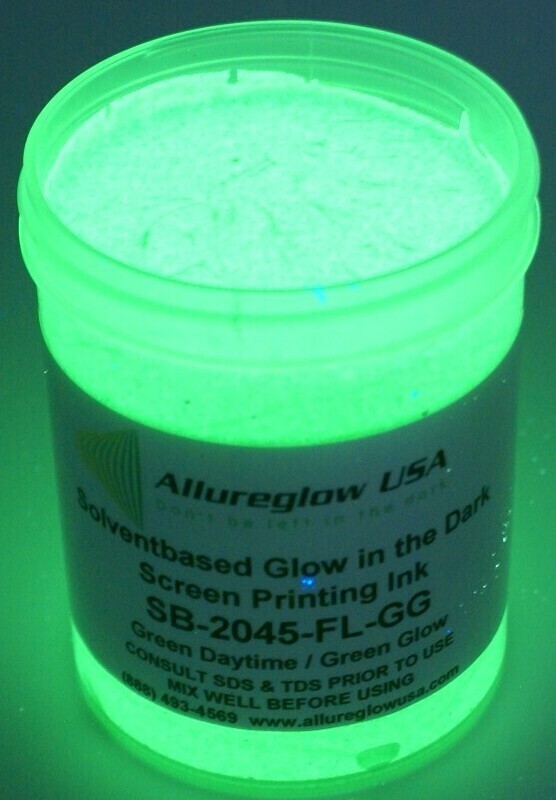 SB-2045-FL-GG-GL SOLVENT BASED GLOW IN THE DARK SCREEN PRINTING INK GREEN DAYTIME COLOR GREEN GLOW COLOR - GALLON
