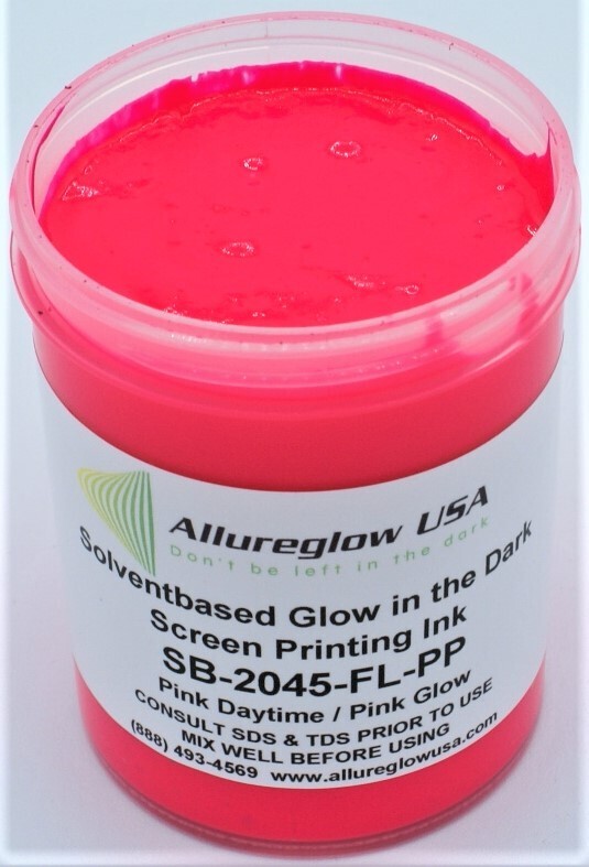 SB-2045-FL-PP-QT SOLVENT BASED GLOW IN THE DARK SCREEN PRINTING INK PINK DAYTIME COLOR PINK GLOW COLOR - QUART