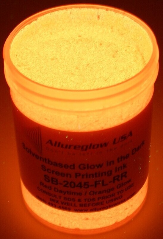 SB-2045-FL-RR-FV SOLVENT BASED GLOW IN THE DARK SCREEN PRINTING INK RED DAYTIME COLOR ORANGE/RED GLOW COLOR - FIVE GALLON