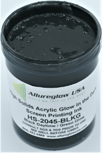 HS-2045-BLKG-FV   HIGH SOLIDS ACRYLIC BLACK DAYTIME GREEN GLOW IN THE DARK SCREEN PRINTING INK 5 GALLON